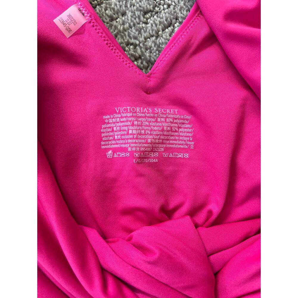 NWOT Victoria's Secret Forever Pink Plunge Fuchsia Cheeky Open Back One Piece L - Picture 4 of 5